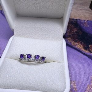 Amethyst Silver Crown Band Ring